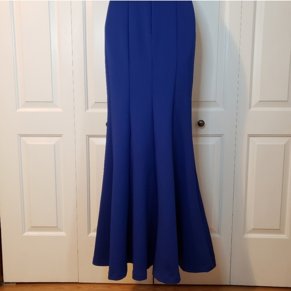 Betsy & Adam Cobalt Blue One-Shoulder Ruffled Scuba Gown Dress size 4 - Picture 7 of 16